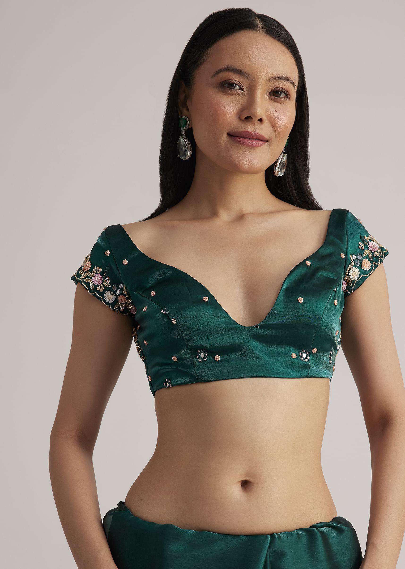peacock green tissue saree with floral embroidered border-sg284377 18
