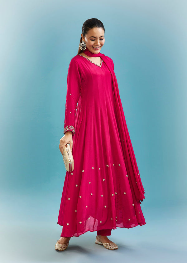 Pink Anarkali Set With Zardosi Work