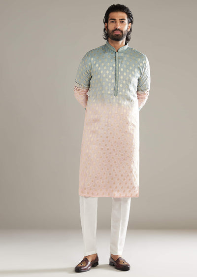 pink-and-green-ombre-silk-kurta-set-for-men-with-foil-motifs-sg330213-1 e8424d3b-0b21-490e-b85d-88e423c7d574