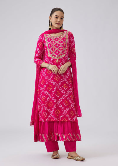 Pink Bandhani Georgette Kurta With Pant