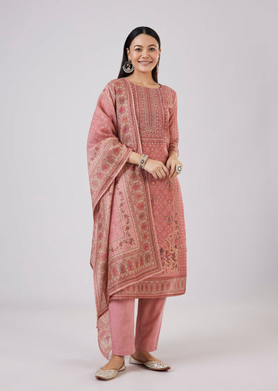 Pink Chanderi Kurta Set With Embellished Work