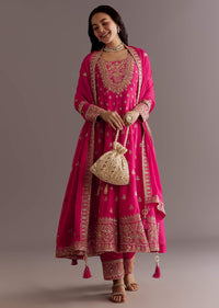 Pink Chinon Hand Embroidered Anarkali Suit With Dupatta