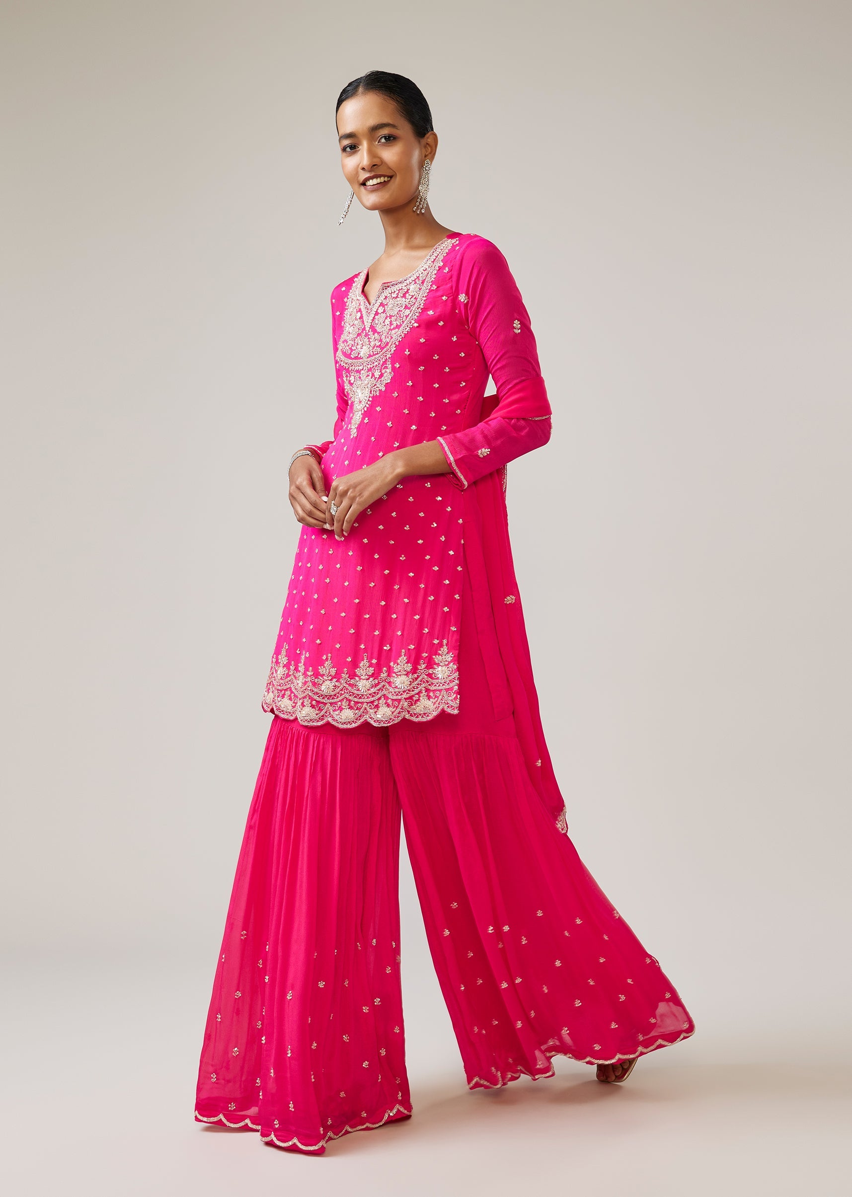 Pink Cut Dana Embellished Sharara Set With Dupatta
