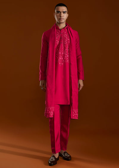 Pink Embroidered Viscose Kurta Set With Dupatta