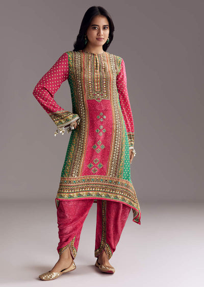 Pink Embroidered Kurta Dhoti Set