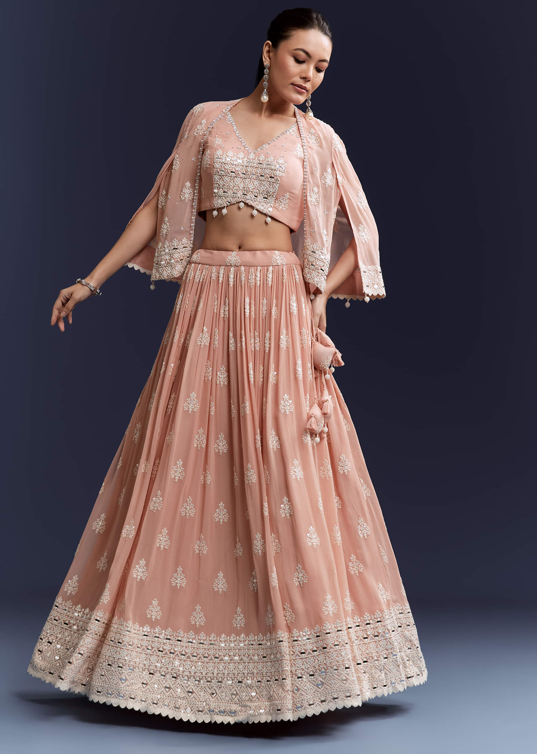 Pink Georgette Bridesmaid Lehenga With Sequins And Thread Embroidery