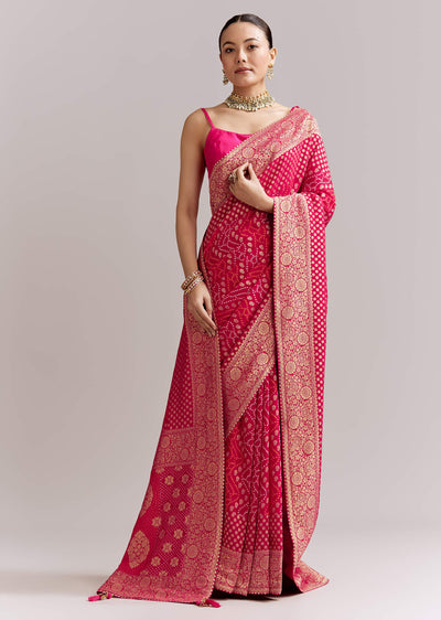 pink-georgette-woven-saree-with-floral-border-and-bandhani-print-sg351922-1
