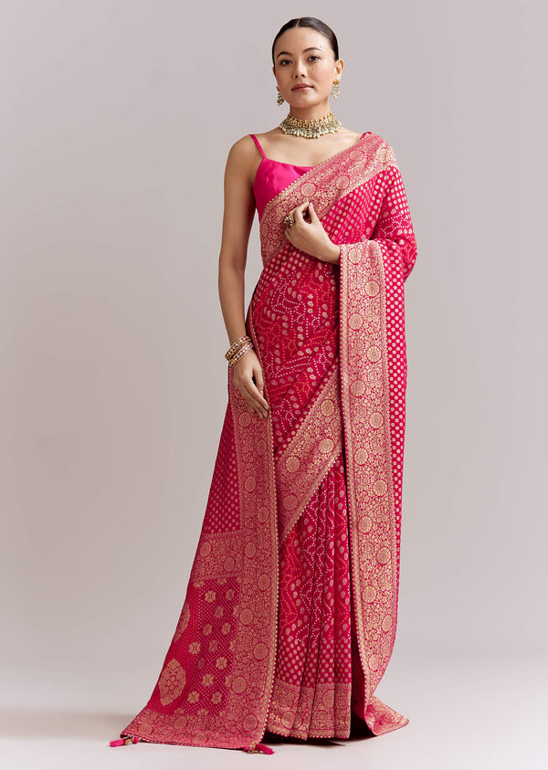 pink-georgette-woven-saree-with-floral-border-and-bandhani-print-sg351922-1