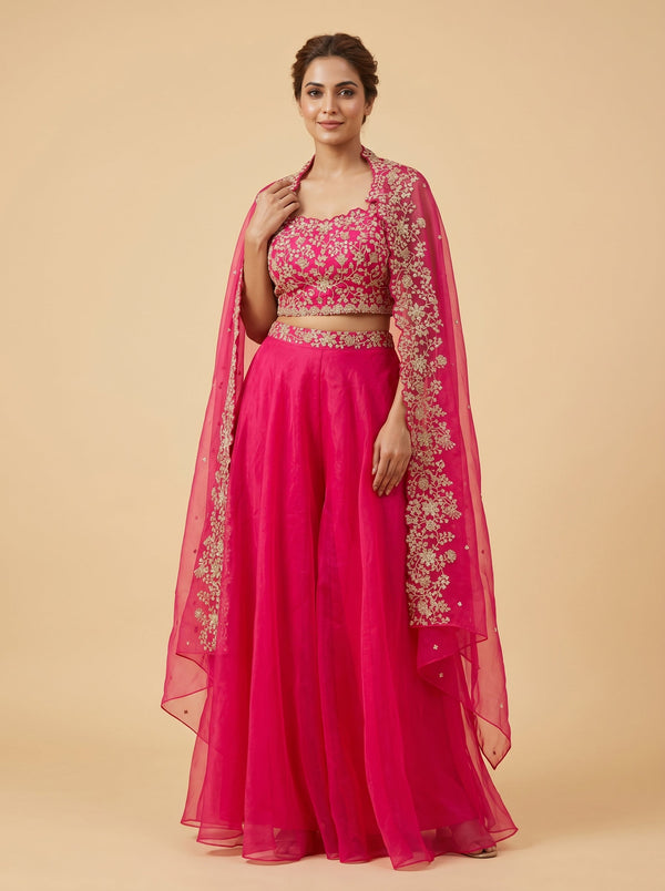 Pink Muse Palazzo Crop Top Set