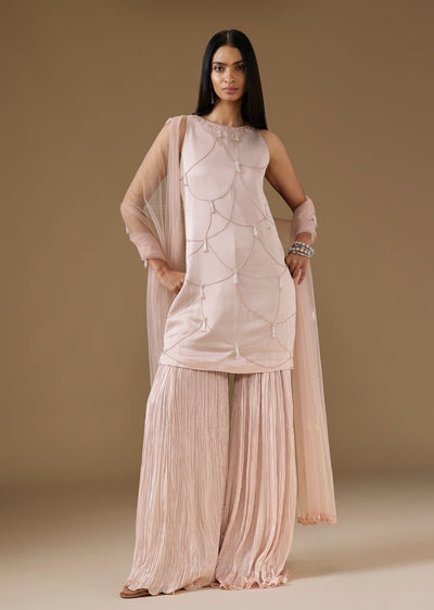 Pink Net Embroidered Palazzo Suit Set