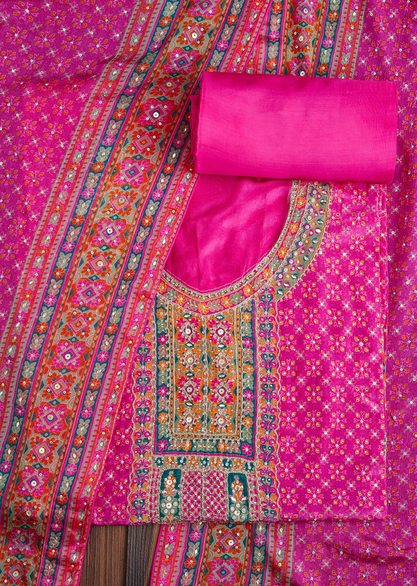 Pink Printed Crepe Dress Material Suit