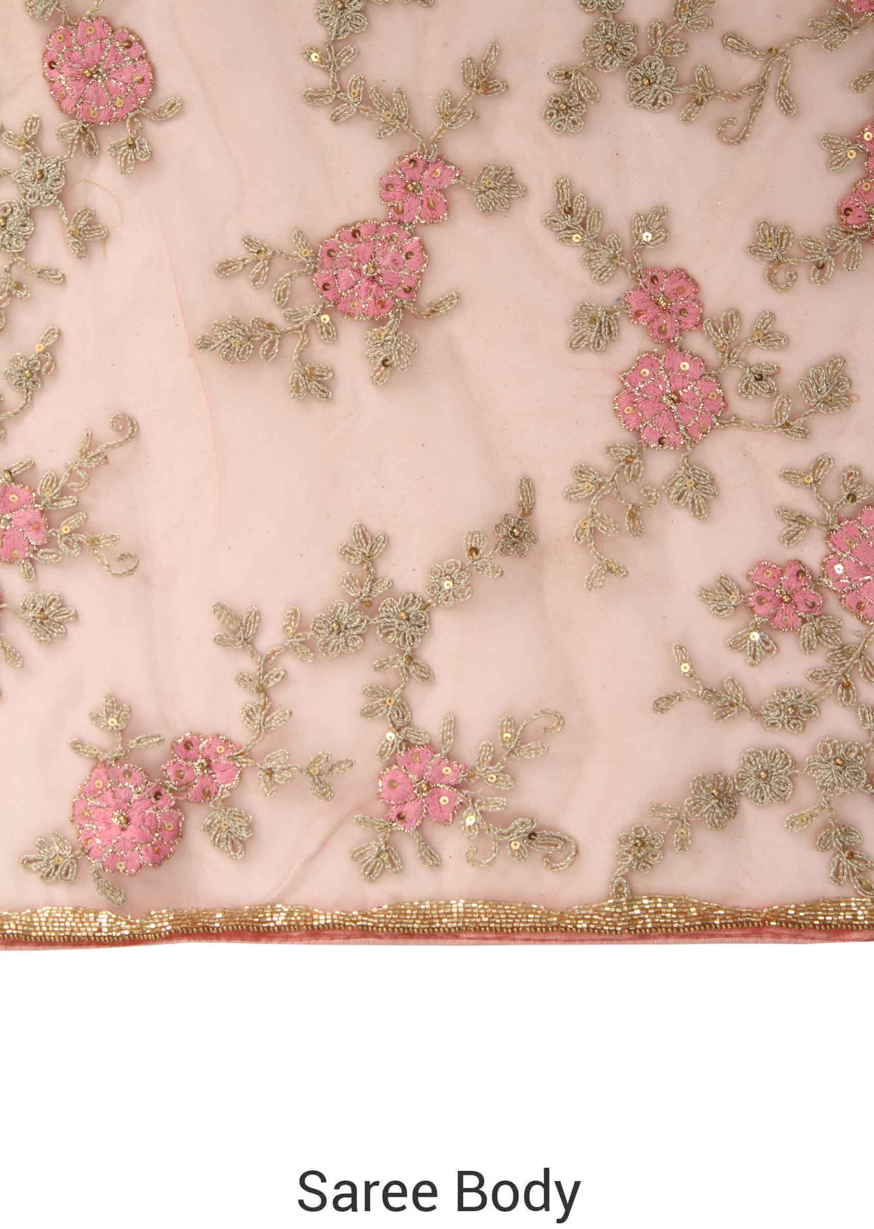 Pink saree embellished in resham in floral motif only on Kalki - KALKI Fashion India