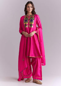 Pink Silk Anarkali Suit With Pathani Patch Work