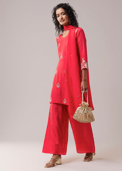 Pink Silk Kurta Palazzo Set with Sequin Work