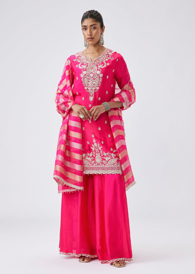 Pink Silk Zardosi Embroidered Palazzo Suit