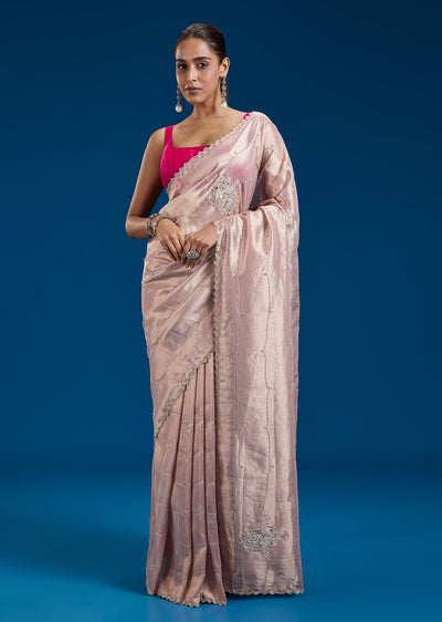 Pink Tissue Silk Saree With Cutdana Embroidery