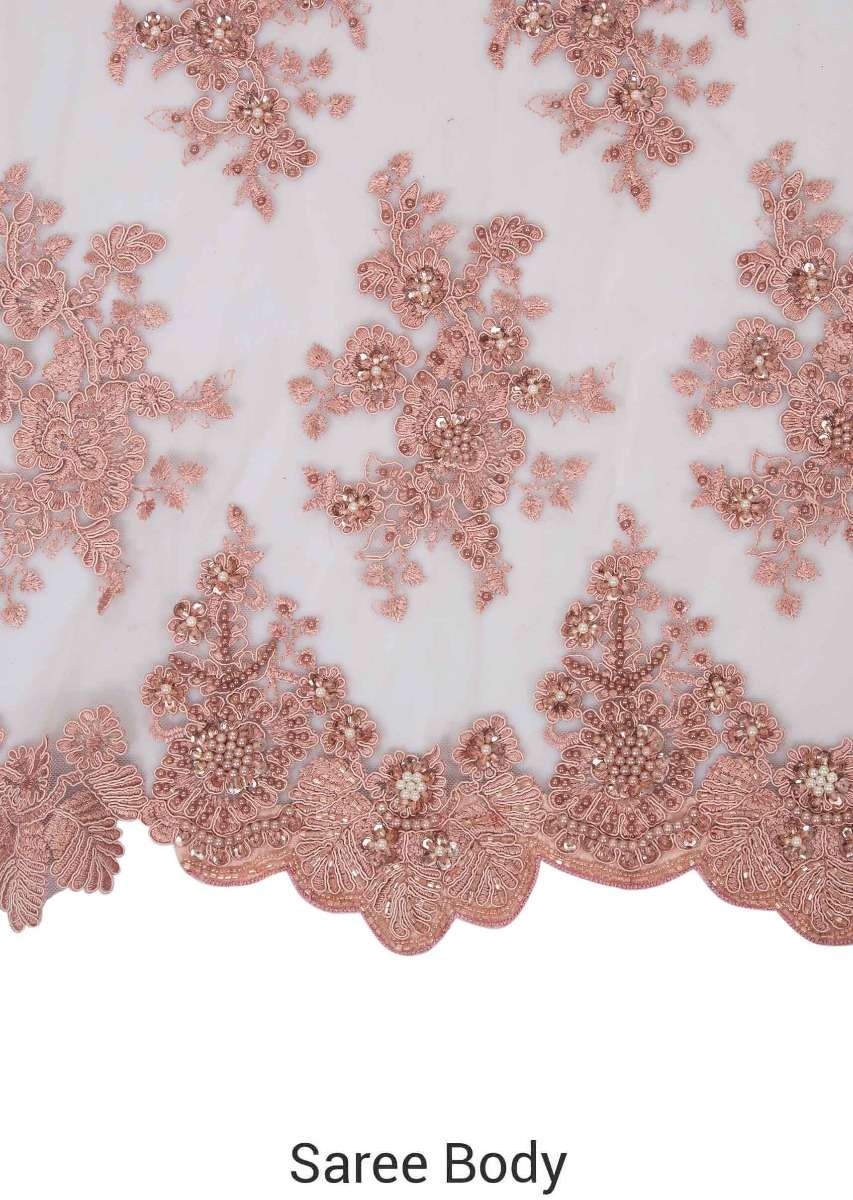 Pink embroidered net saree with scalloped border only on Kalki - KALKI Fashion India
