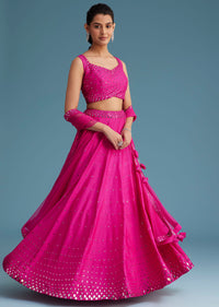 Pink Nysa Silk Lehenga Set With Mirror Work