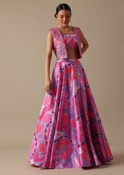 pink printed lehenga set with mirror-sg179893 6