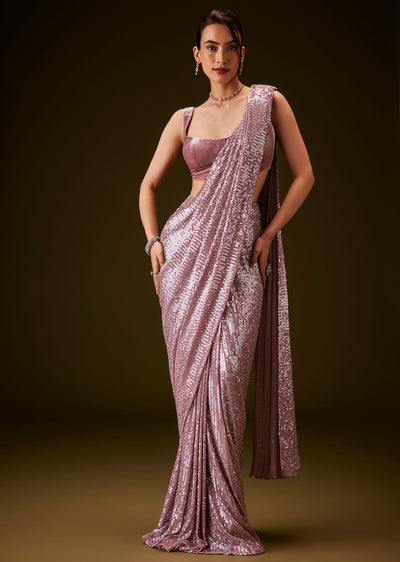pink sequin velvet saree with matching blouse-sg293823 2