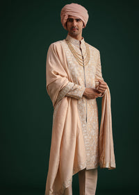 pink silk blend cotton silk sherwani dupatta set with beaded-sg234533 5