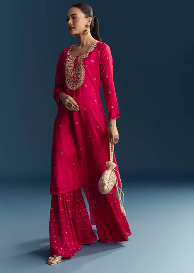 Pink Silk Sharara Suit With Zardosi And Sequins Embroidery