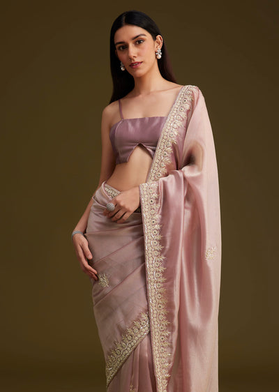 pink tissue saree with mirror and sequins-sg247101 15