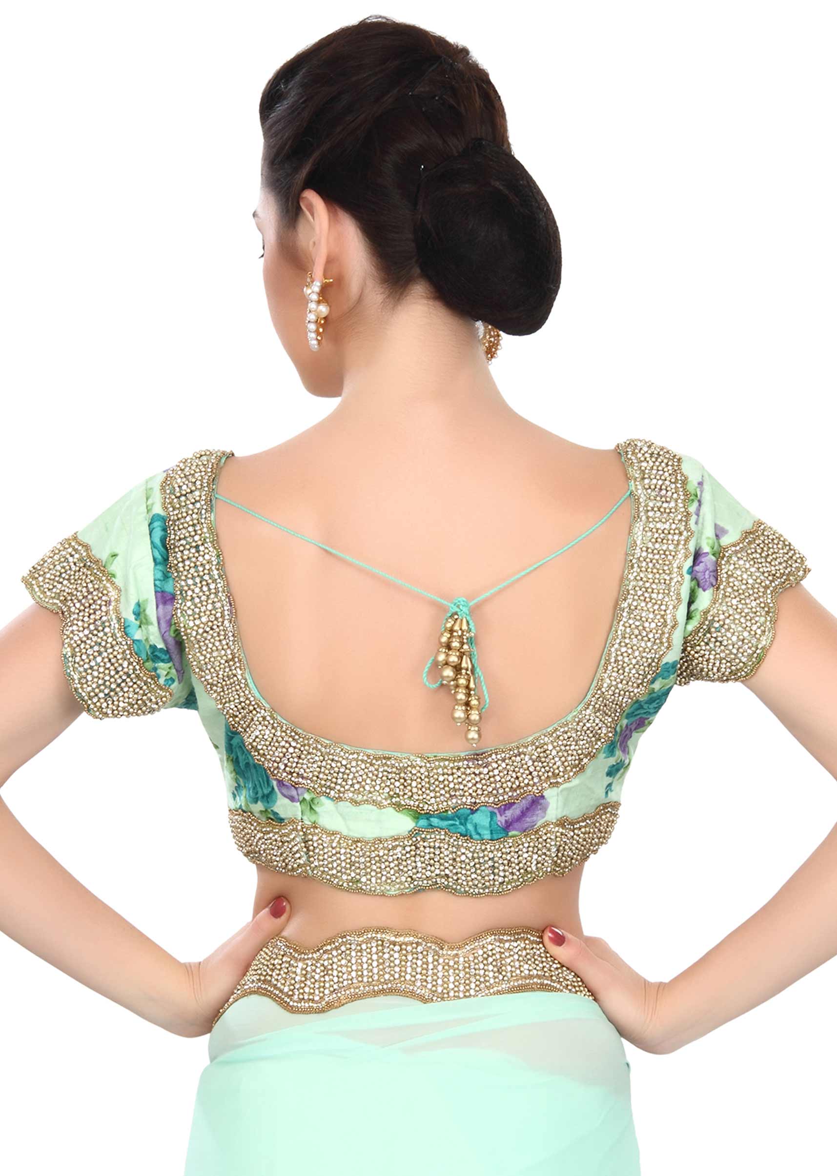 Moonlight jade green saree enahcned in kundan embroidered border only on Kalki - KALKI Fashion India