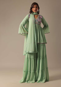 pista green georgette sharara set with peplum top and dupatt-sg205074 1