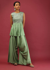 pista green peplum kurta and cowl dhoti suit set-d001d6080y-sg80775 1