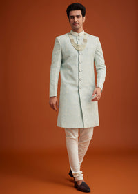 pista green silk sherwani set with bead work-sg299848 8