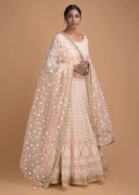 powder-peach-lehenga-set-in-lucknowi-thread-work-and-embroidered-dupatta-online-kalki-fashion-478857 4