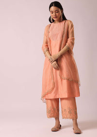 Powder Peach Chanderi Anarkali And Pant Set