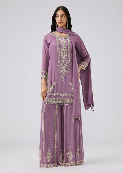 Purple Cut Dana Embroidered Palazzo Suit