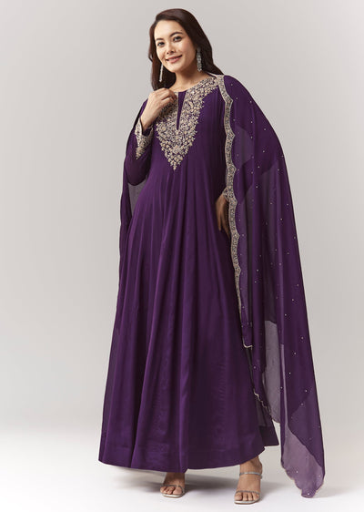 Purple Cut Dana Yoke Anarkali Set With Dupatta