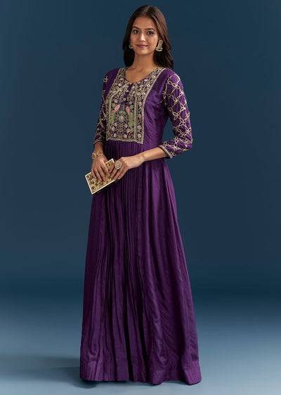 Purple Dola Silk Anarkali Suit With Gotta And Beaded Embroidery