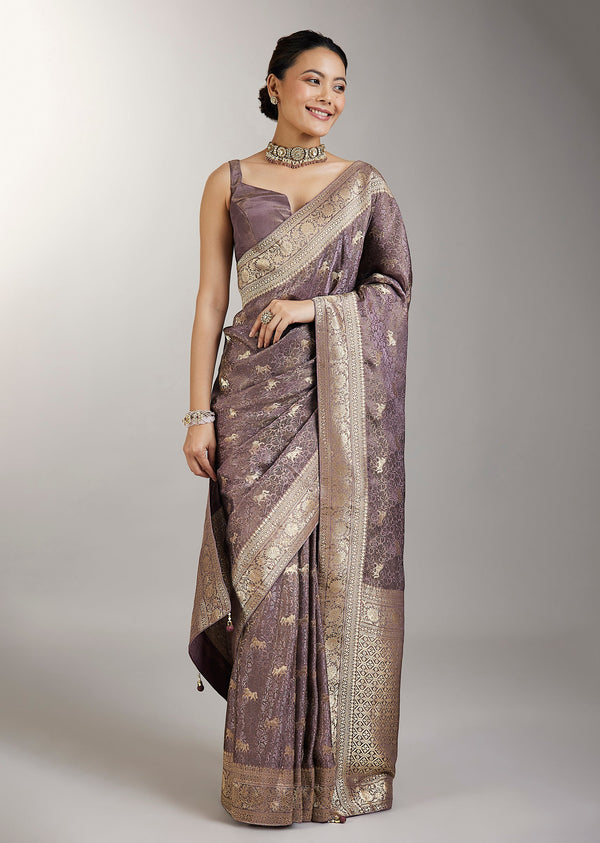 Purple Dola Silk Zari Butti Woven Saree