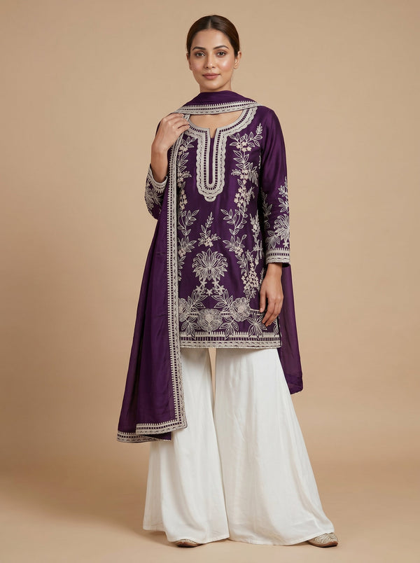 Purple Edge Dhoti Set