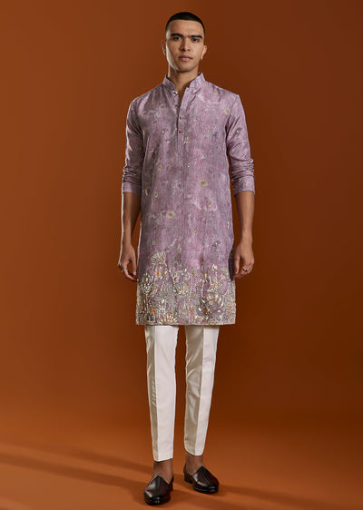 Purple Embroidered Viscose Kurta Set