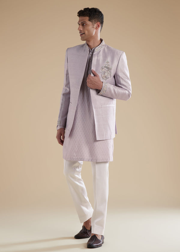 Purple Lilac Jacquard Indowestern With French Knot Cut Dana Work