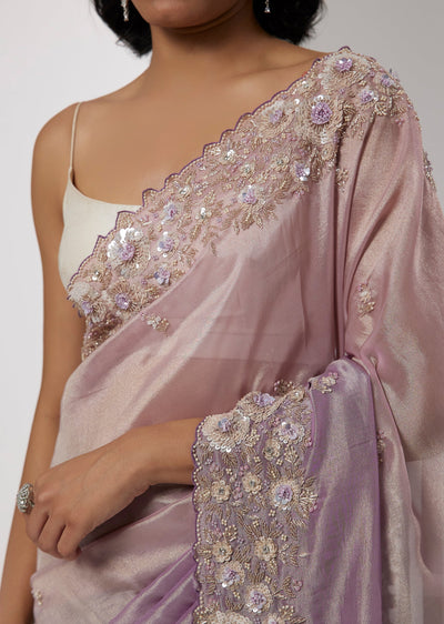 Purple Ombre Tissue Saree With Sequin And Cutdana Embroidery