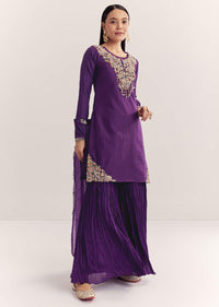 Purple Organza Embroidered Kurta Set With Dupatta