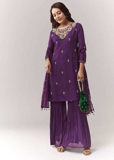 Purple Pakistani Style Sharara Set With Dupatta