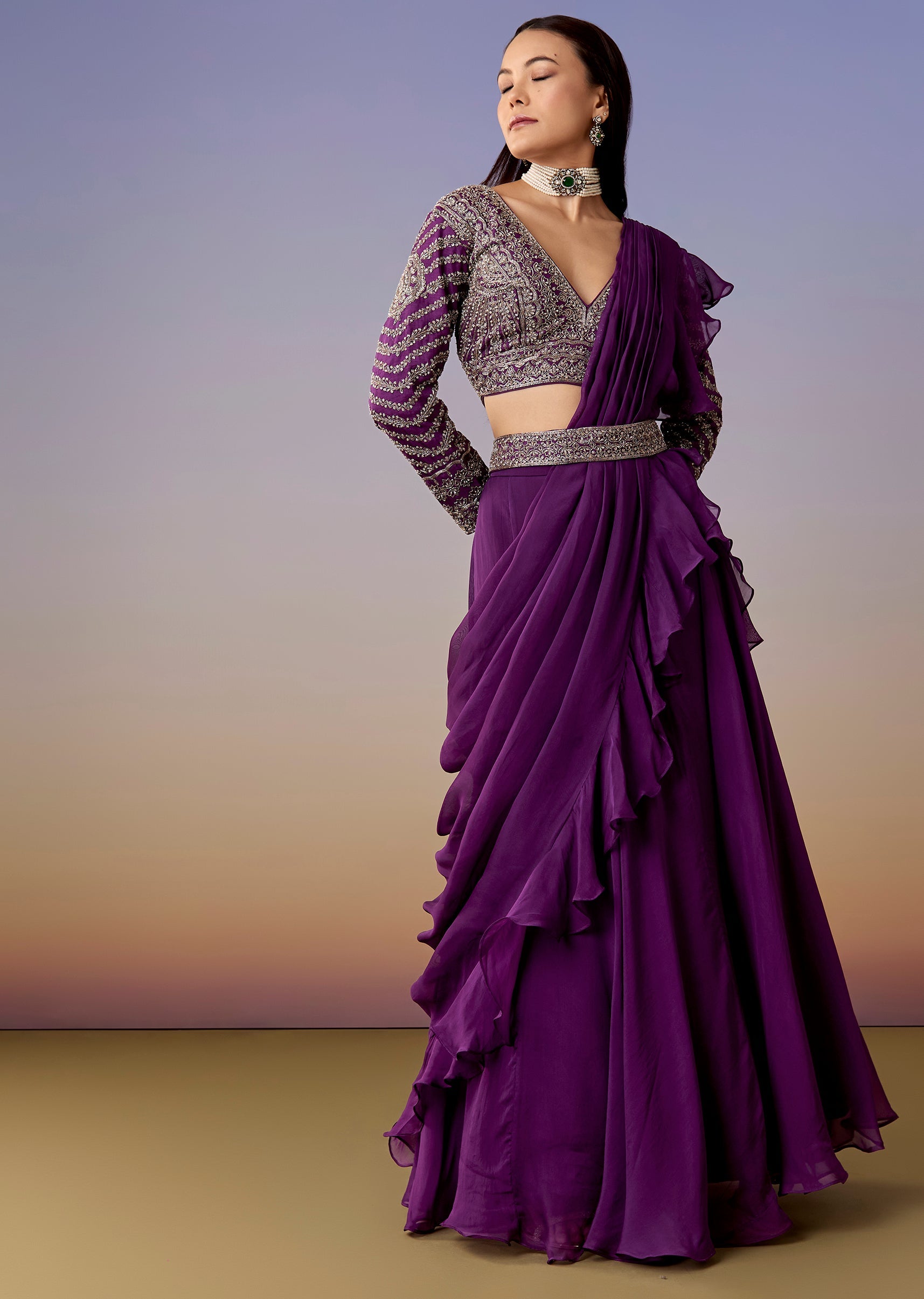 purple-pre-draped-saree-set-with-belt-sg314740-1 cce5f690-2700-42a0-90d6-b1827c9bcf7a