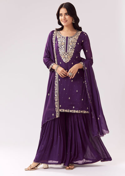 Purple Sharara Set With Zari Sequin Work