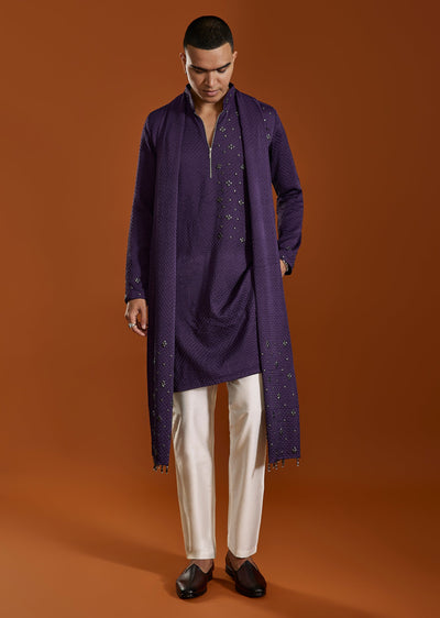 Purple Silk Kurta Set With Dupatta