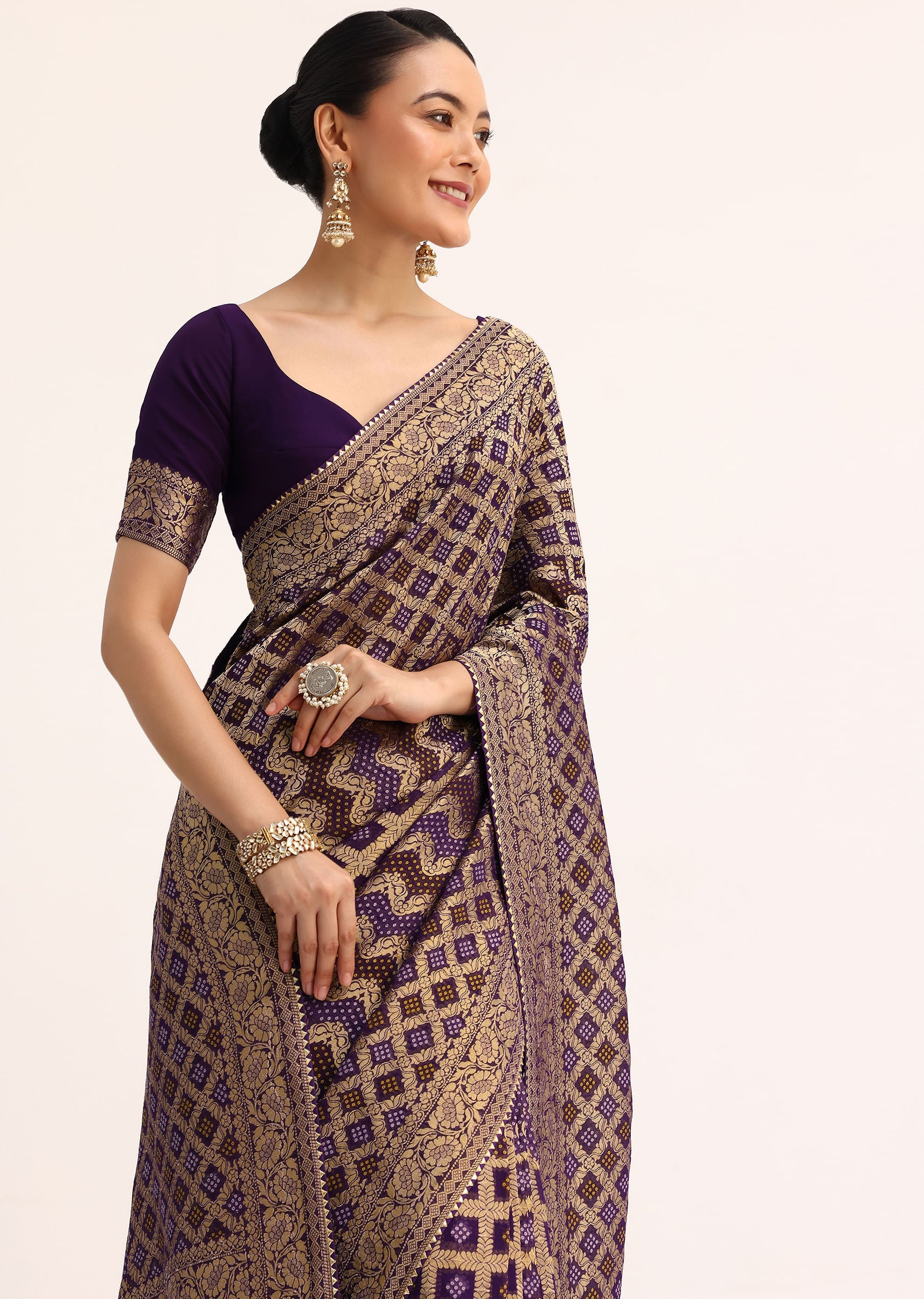 purple bandhani tie dye saree with zari jaal and unstitched -sg208224 7 9e6fead6-928a-4084-9a73-7916023381a0