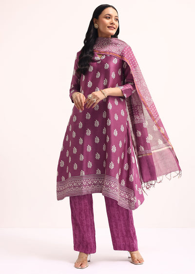 purple block printed chanderi kurta set with dupatta-sg221575 1 e081b74b-0b61-4470-9394-5281313c324f