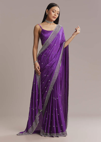 purple chinon saree with stone and sequins-sg338756-9 9