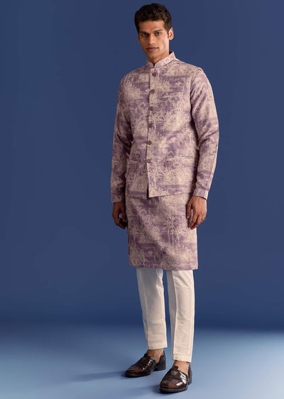purple cotton silk kurta jacket set with print-sg309345-5 4